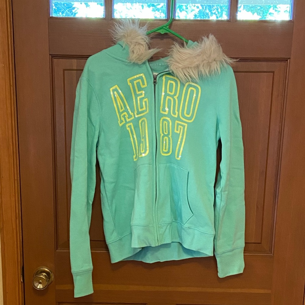 Aeropostale Green Jacket with Faux Fur Hood